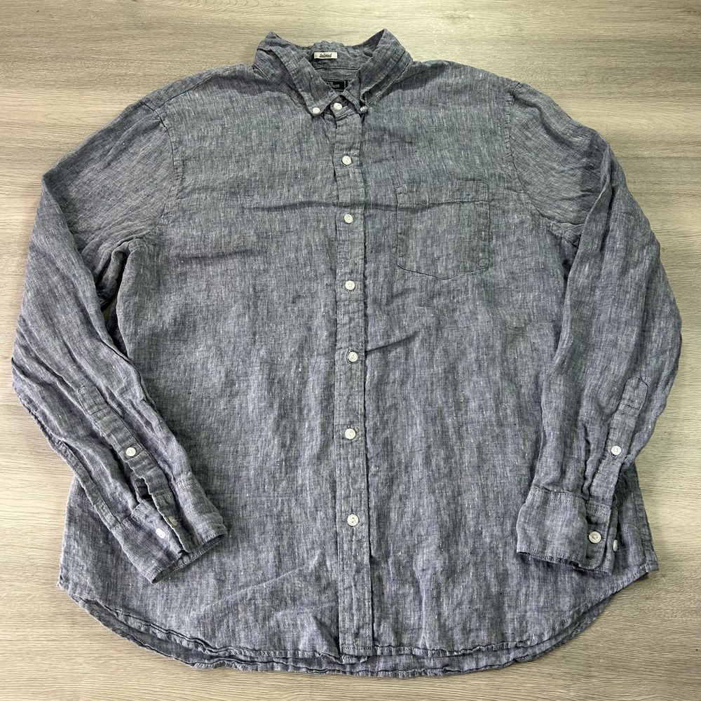 Reyn Spooner Shirt‎ Mens XL Blue 100% Linen Button Down Tailored Long Sleeve